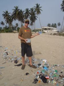 'Pure water' sachets make up the bulk of the litter - later we were given a recycled shopping bag made from them 